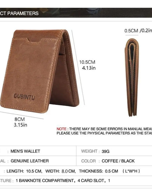 Load image into Gallery viewer, Genuine Leather Slim Thin Bifold Money Clip Wallet with Card Protection RFID Blocking
