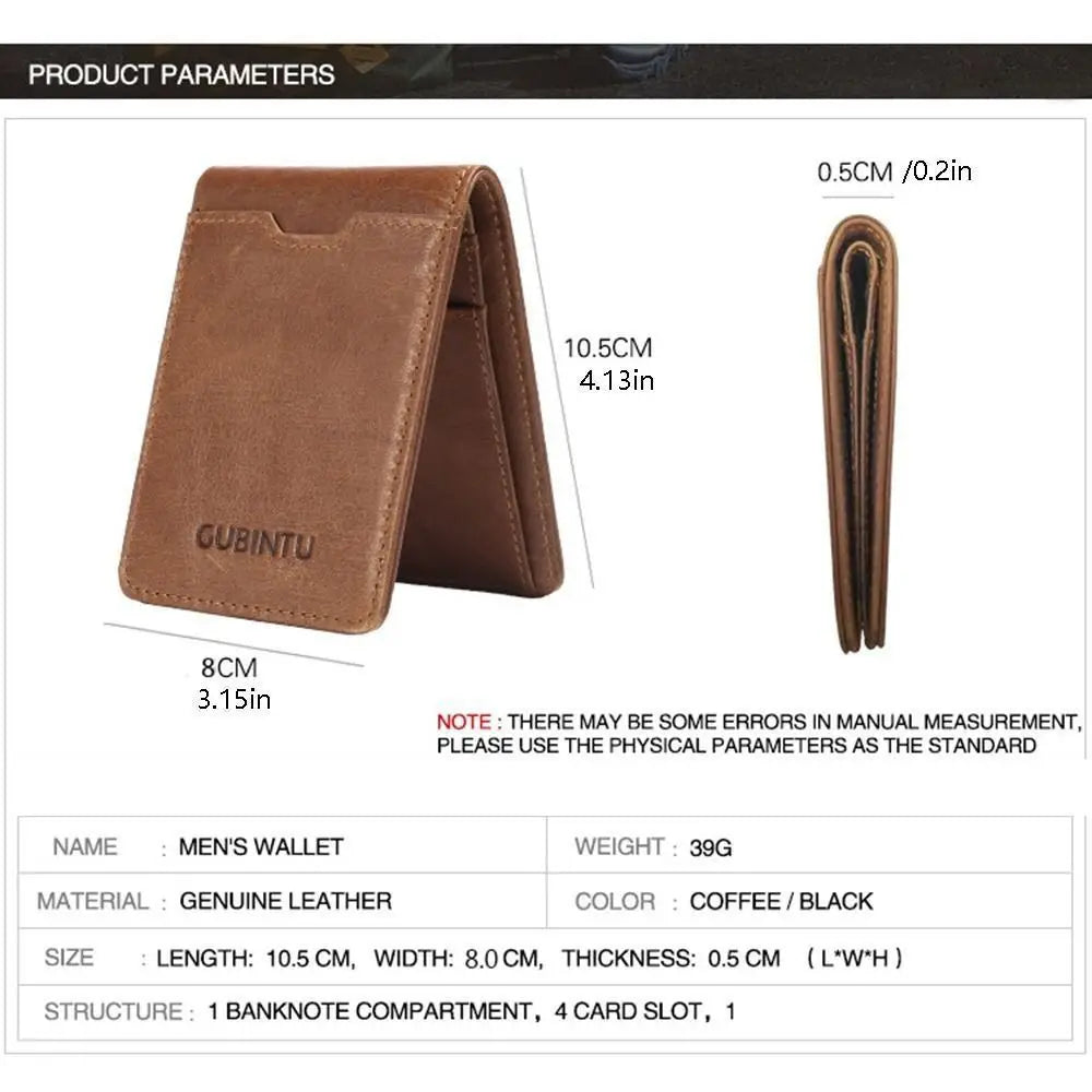 Genuine Leather Slim Thin Bifold Money Clip Wallet with Card Protection RFID Blocking