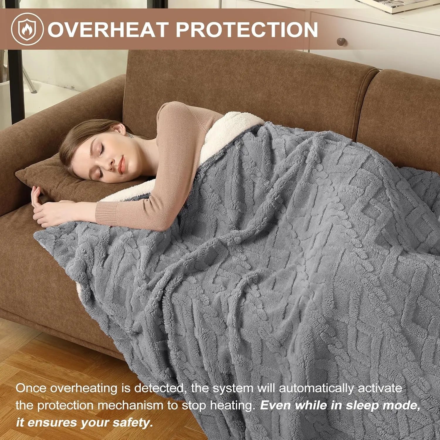 Heated Throw Blanket - Thick Tufted Sherpa Electric Blanket Throw with 10 Heating Levels and 10 Time Settings, Washable 50"×60"