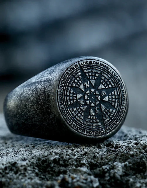 Load image into Gallery viewer, Beier New Store 316L Stainless Steel Viking Cross Compass Runic Pirate Men&#39;s Ring Nautical Fashion Jewelry Dropshipping BR8-108R
