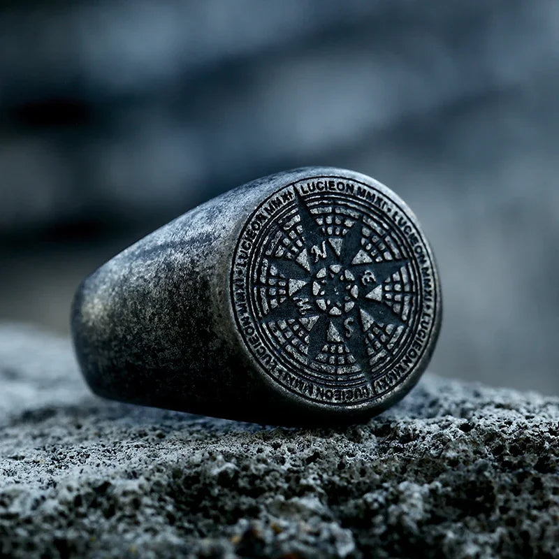 Beier New Store 316L Stainless Steel Viking Cross Compass Runic Pirate Men's Ring Nautical Fashion Jewelry Dropshipping BR8-108R