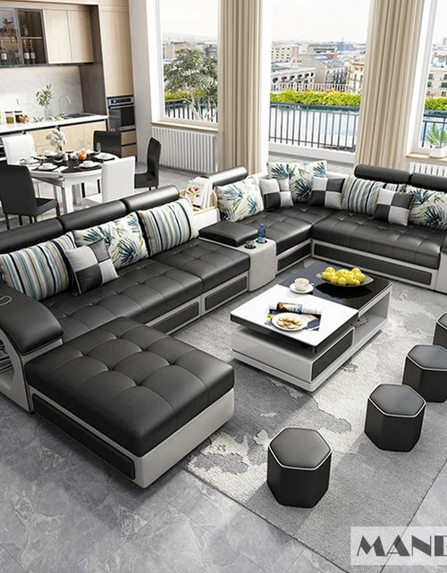 Load image into Gallery viewer, MINGDIBAO Fabric Sofa Set Furniture Living Room Sofa Set with USB and Stools / Big U Shape Cloth Couch Sofas for Home Furniture
