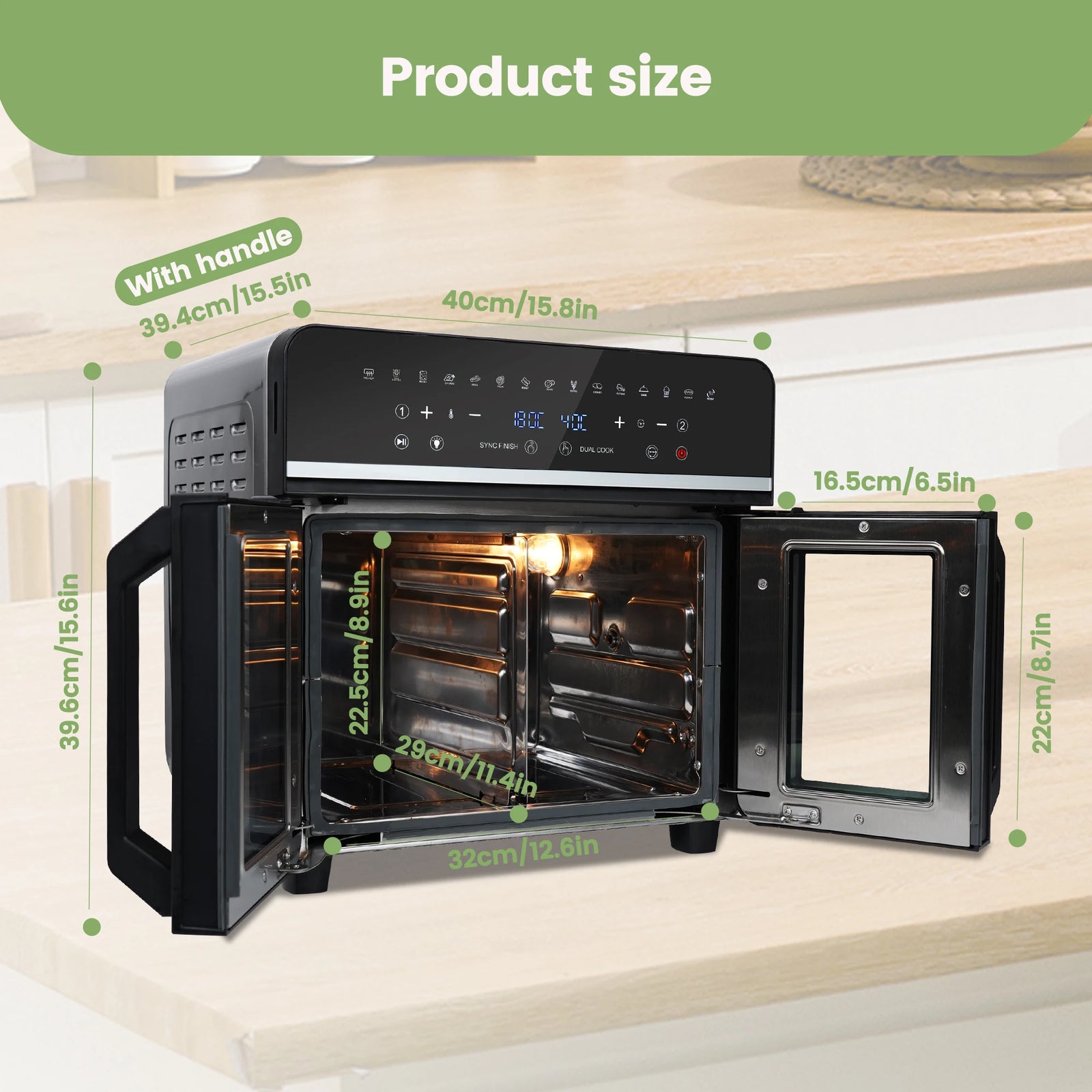 Dual Zone Hot Air Fryer, 23 L Hot Airfryer, XXL Oven 2200 W with LED Touch Screen, 15 Programmes, with Recipe Book