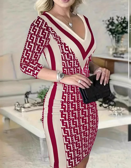 Bild in Galerie-Viewer laden, Kleid mit Wickelarm und geometrischem Diagramm für Damen
