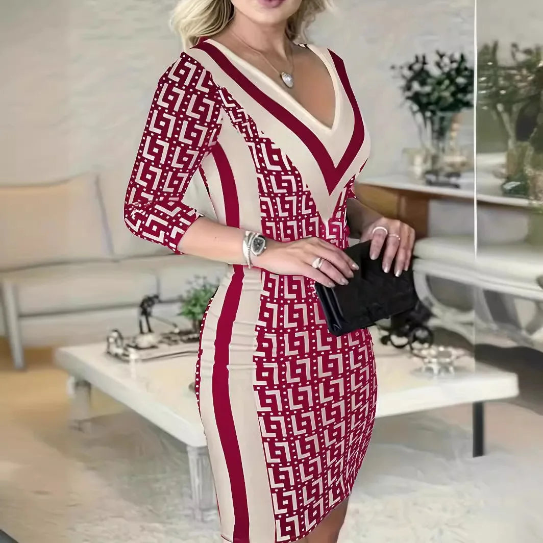 Kleid mit Wickelarm und geometrischem Diagramm für Damen