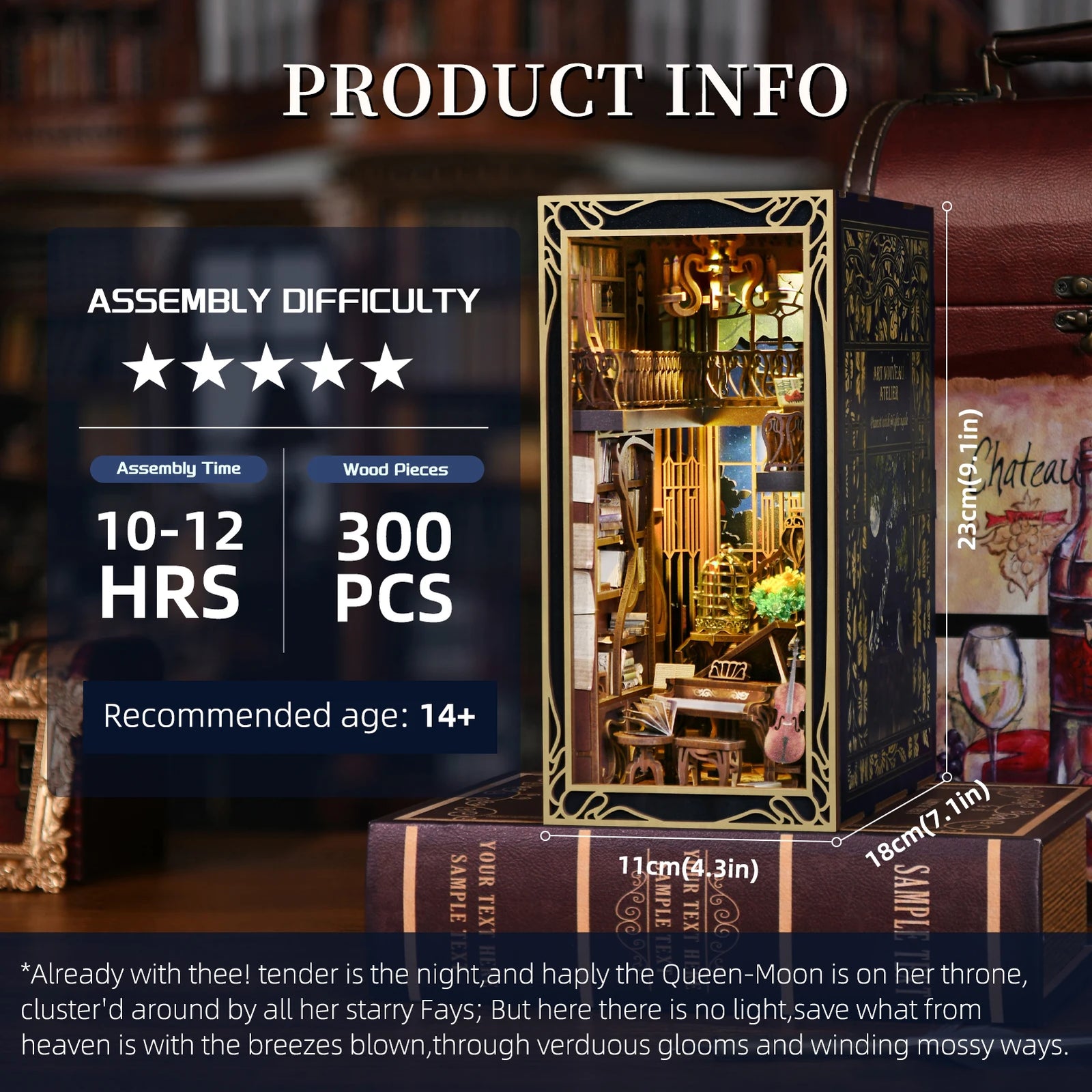 DIY Book Nook Kit, Miniature Dollhouse Booknook Kit, 3D Wooden Puzzle Bookend Bookshelf Insert Decor with LED Light for Teens an