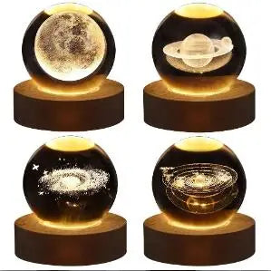 Unique 3D Crystal Ball Lamp with Galaxy and Planetary Projections