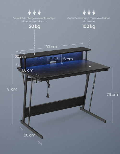 Cargar imagen en el visor de la galería, Mesa de juego VASAGLE con iluminación LED, escritorio con regleta de enchufes incorporada, escritorio para computadora, soporte para 2 monitores, dormitorio
