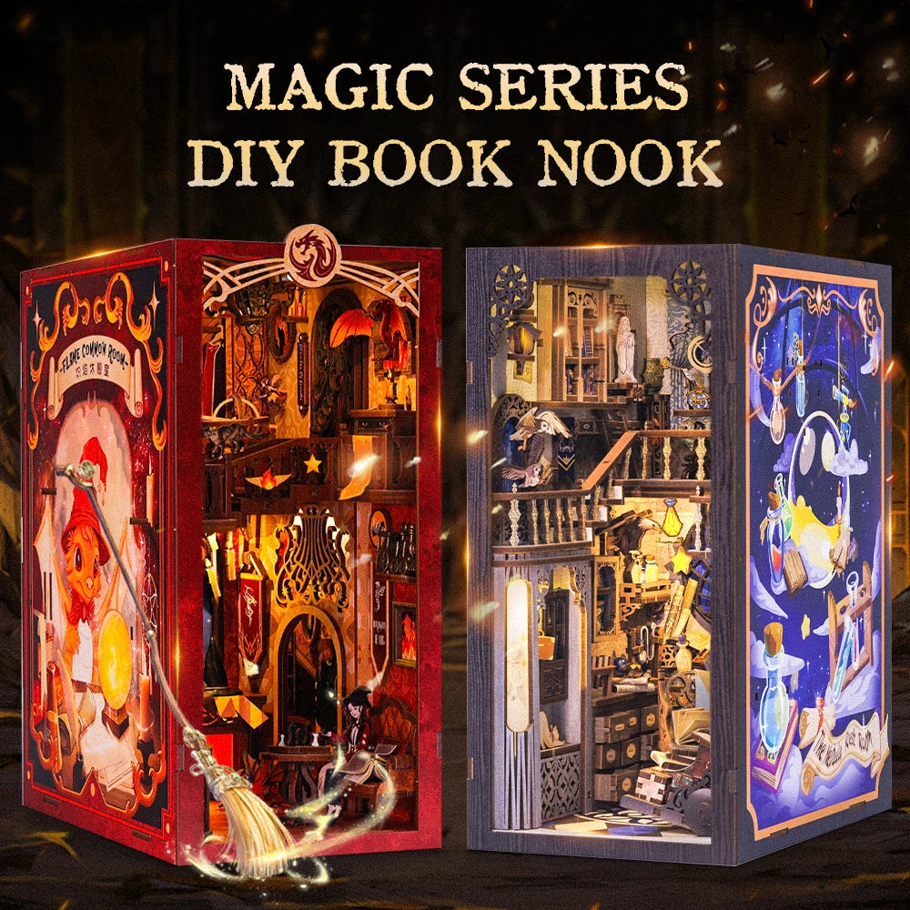 CUTEBEE DIY Book Nook Dollhouse 3D Puzzle with Touch Light Dust Cover Magic Series Gift idea Craft Bookshelf Insert Toy for Gift
