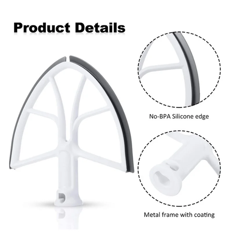 Flex Edge Beater Flat Beater Paddle with Silicone Edges Spare Replacement Parts for KitchenAid 6QT Bowl Lift Stand Mixer