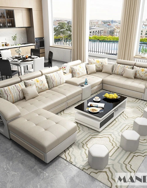 Load image into Gallery viewer, MINGDIBAO Fabric Sofa Set Furniture Living Room Sofa Set with USB and Stools / Big U Shape Cloth Couch Sofas for Home Furniture
