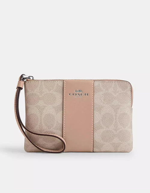 Load image into Gallery viewer, Corner Zip Wallet Wristlet Bag In Signature Canvas With Stripe,CW854
