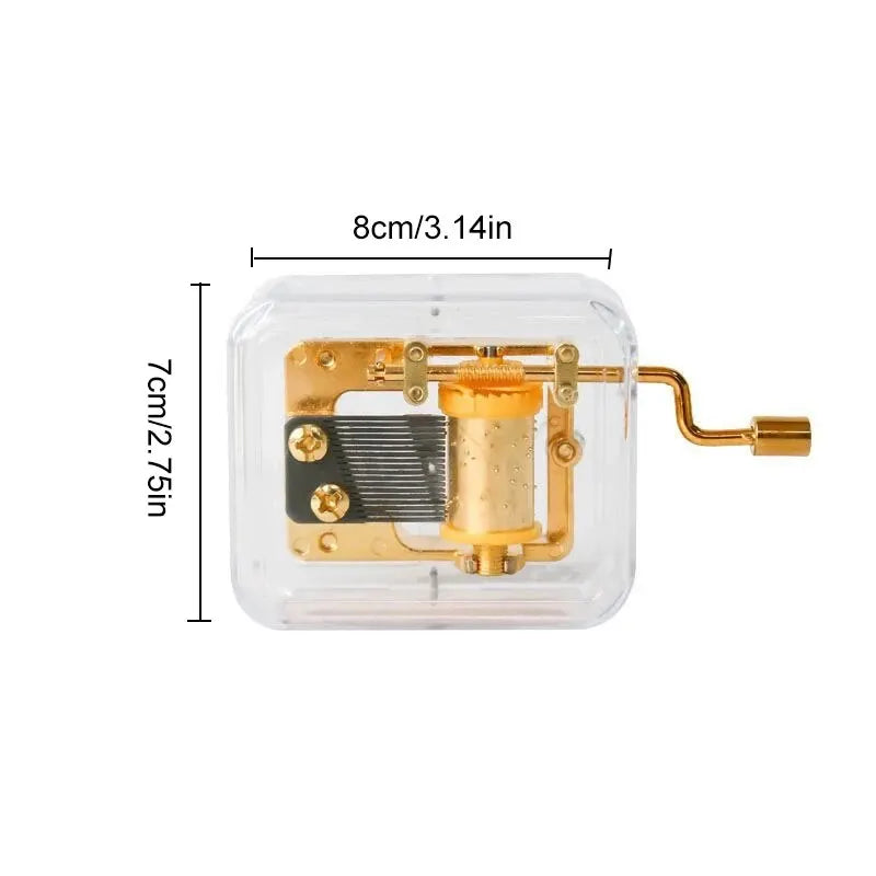 1pc Mini Creative Acrylic Material Transparent Hand Windup Metal Movement Octave Box Music Box, Friend Couple Birthday Gift