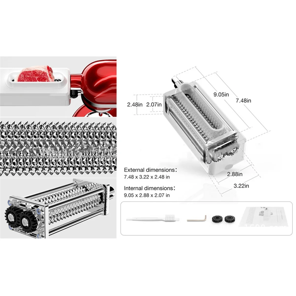 Meat Tenderizer for Kitchenaid Stand Mixer Stainless Steel Gears Meat Tenderizer Kitchen Poultry Tenderizers Black