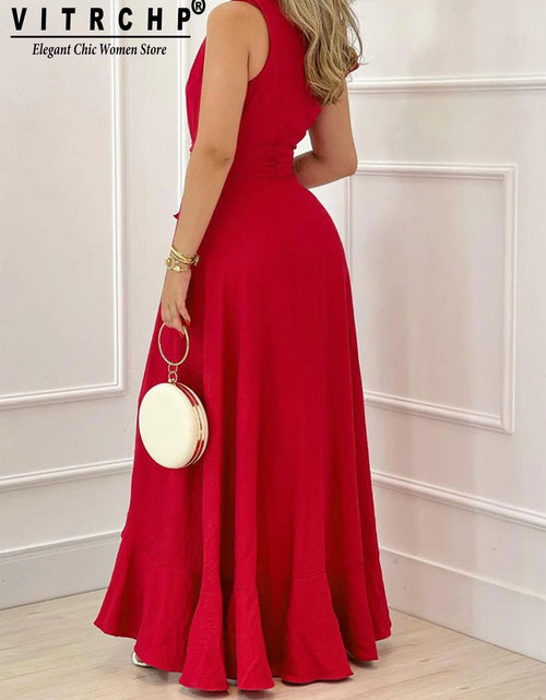 Load image into Gallery viewer, Sleeveless Pleated V-neck Long Dress
