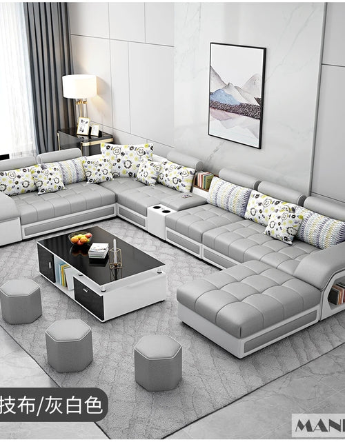 Load image into Gallery viewer, MINGDIBAO Fabric Sofa Set Furniture Living Room Sofa Set with USB and Stools / Big U Shape Cloth Couch Sofas for Home Furniture
