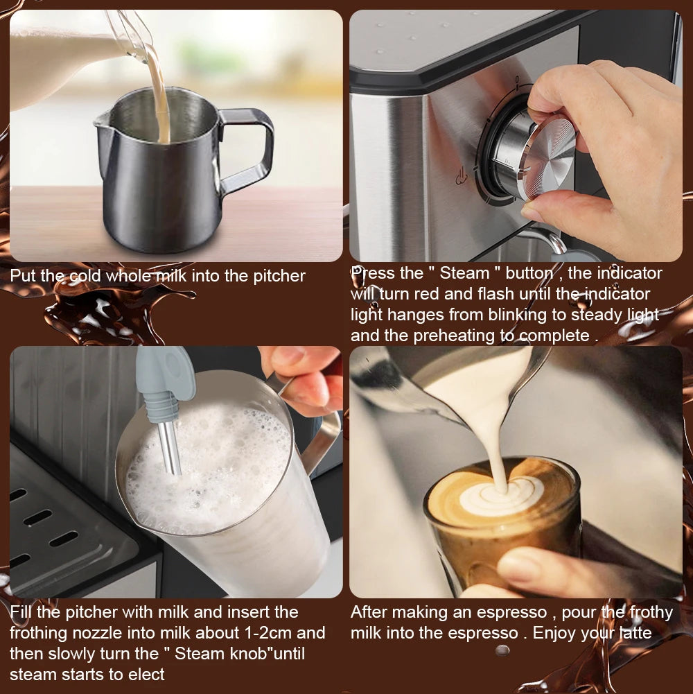 Espresso Coffee Machine Maker Semi-Automatic Pump With Cappuccino Milk Bubble Maker