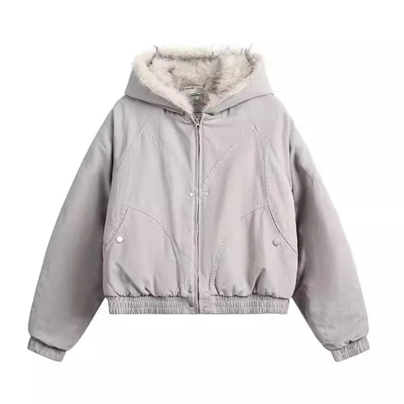 IEFB Thick Men's Padded Coats Casual Fur Collar Hooded Korean Style Solid Color Fleece Winter Loose Male Jacket Trend New 9C8612