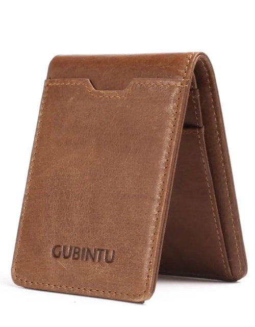 Load image into Gallery viewer, Genuine Leather Slim Thin Bifold Money Clip Wallet with Card Protection RFID Blocking
