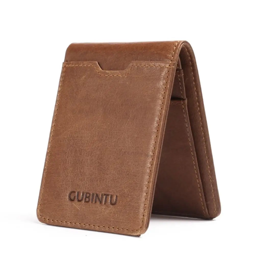 Genuine Leather Slim Thin Bifold Money Clip Wallet with Card Protection RFID Blocking