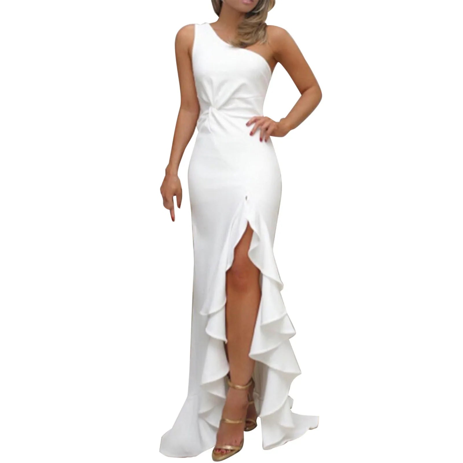 One Shoulder Ruched Ruffle Formal Dress