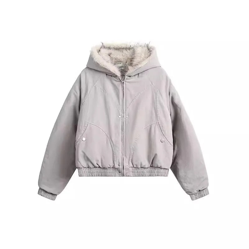 IEFB Thick Men's Padded Coats Casual Fur Collar Hooded Korean Style Solid Color Fleece Winter Loose Male Jacket Trend New 9C8612