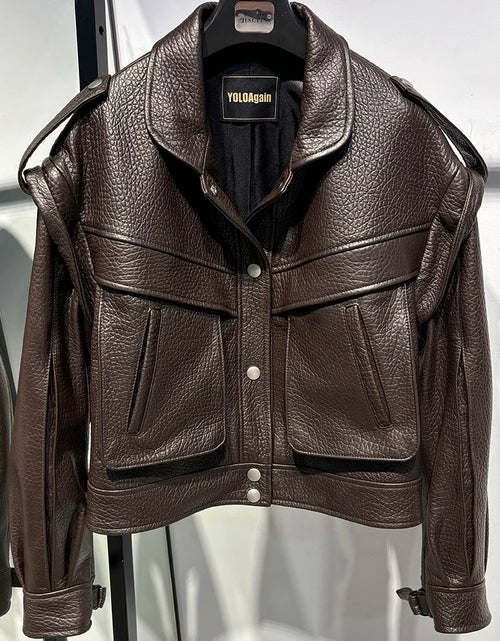 Load image into Gallery viewer, Women’s Vintage Long Sleeve Oversized Real Leather Jacket Coat
