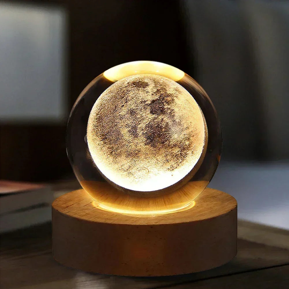 Unique 3D Crystal Ball Lamp with Galaxy and Planetary Projections