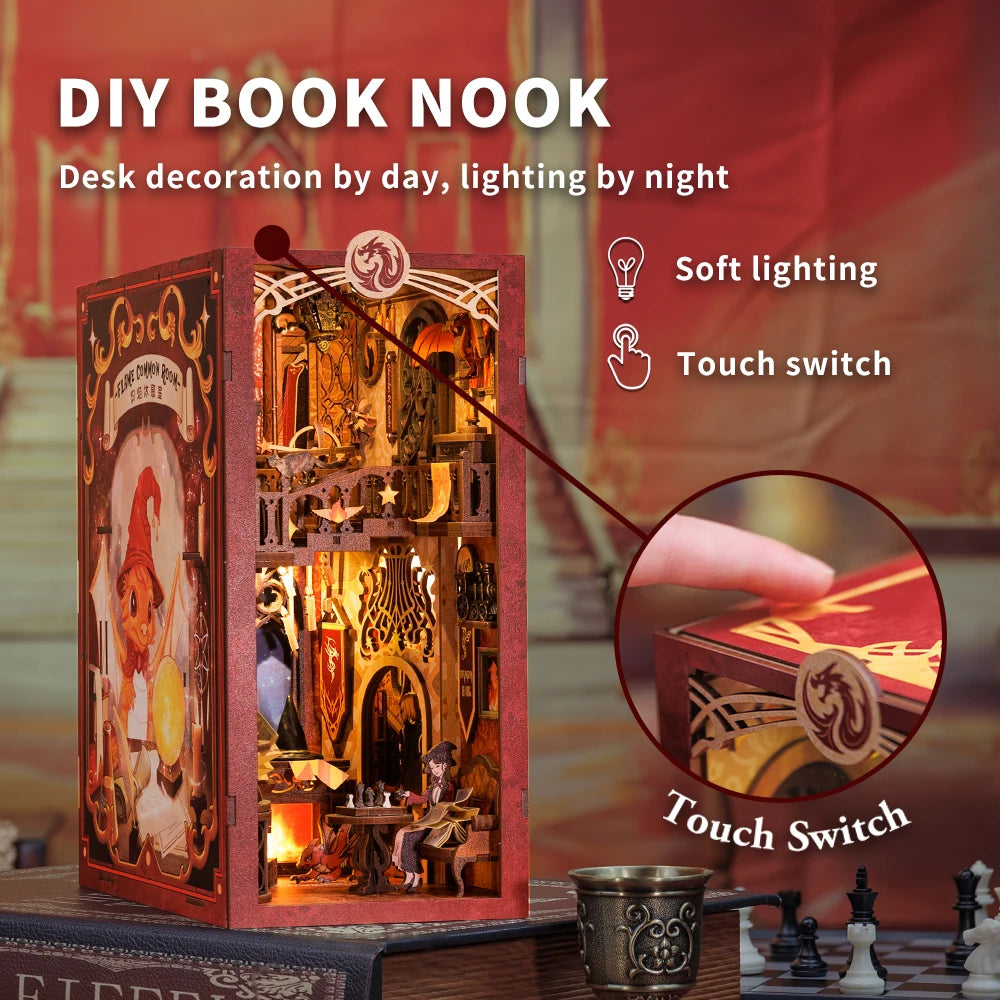 CUTEBEE DIY Book Nook Dollhouse 3D Puzzle with Touch Light Dust Cover Magic Series Gift idea Craft Bookshelf Insert Toy for Gift
