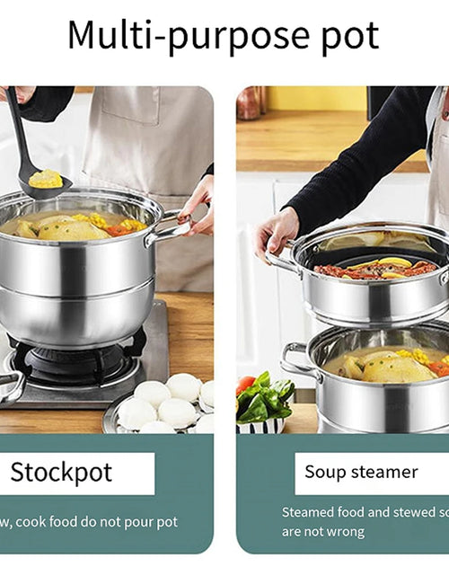 Load image into Gallery viewer, 11inch 3 Tier Food Steamer Pot Stainless Steel Soup Steam Pot Universal Cooking Pots for Induction Cooker Gas Stove Steam
