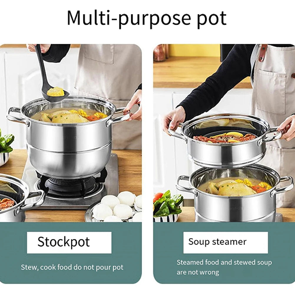 11inch 3 Tier Food Steamer Pot Stainless Steel Soup Steam Pot Universal Cooking Pots for Induction Cooker Gas Stove Steam