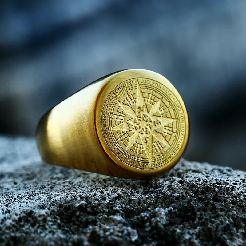 Beier New Store 316L Stainless Steel Viking Cross Compass Runic Pirate Men's Ring Nautical Fashion Jewelry Dropshipping BR8-108R