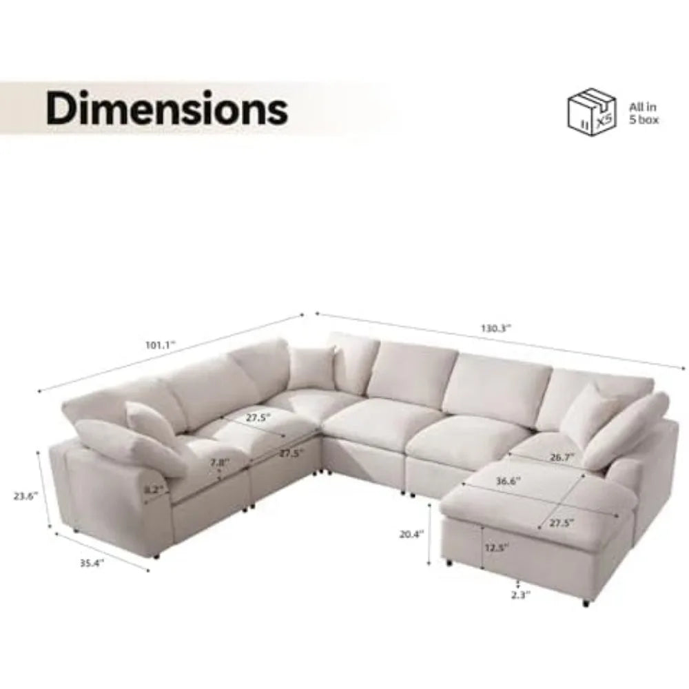 Sofá modular moderno de gran tamaño con reposapiés abatibles, sofás en forma de L de 7 plazas, sofás cómodos para sala de estar, sofás