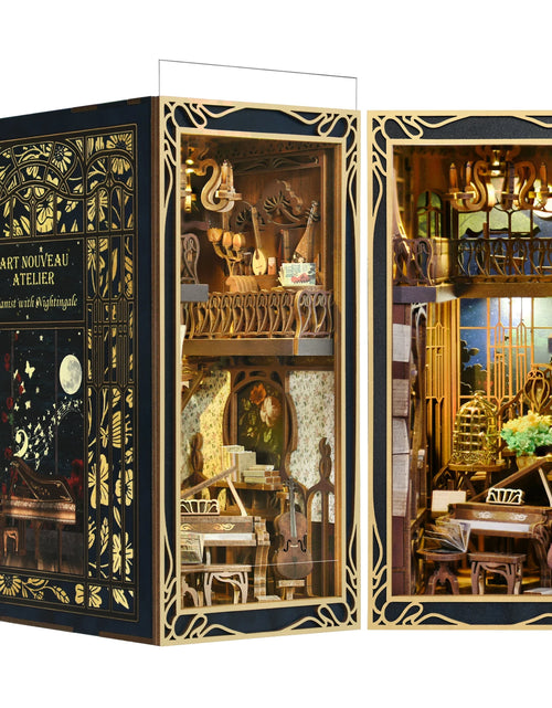 Load image into Gallery viewer, DIY Book Nook Kit, Miniature Dollhouse Booknook Kit, 3D Wooden Puzzle Bookend Bookshelf Insert Decor with LED Light for Teens an
