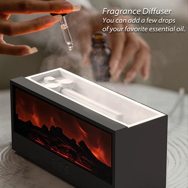 New Creative Fireplace Aroma Diffuser 150ml Waterless Auto-Off Colorful Flame Air Humidifier with Remote for Home Bedroom Gift
