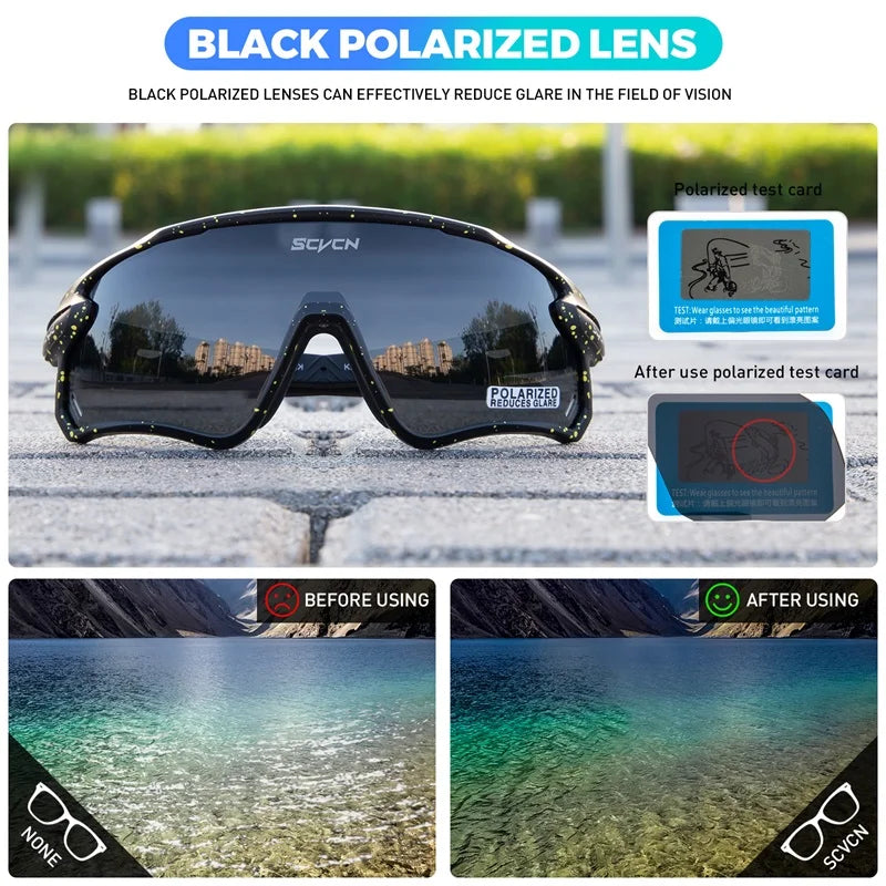 SCVCN Polarized Cycling Glasses MTB Riding Running Sunglasses UV400 Fishing Goggles Man Woman Bike Bicycle Eyewear