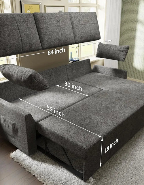 Cargar imagen en el visor de la galería, Chaise longue con espacio de almacenaje para sala de estar, sofá cama con cama extraíble, sofá de lino gris
