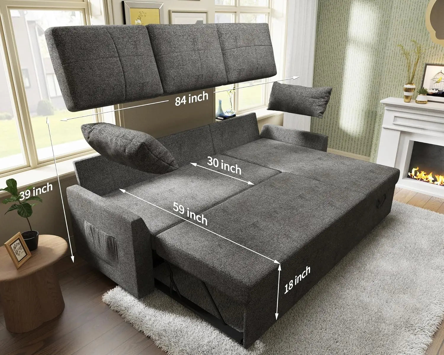 Chaise longue con espacio de almacenaje para sala de estar, sofá cama con cama extraíble, sofá de lino gris