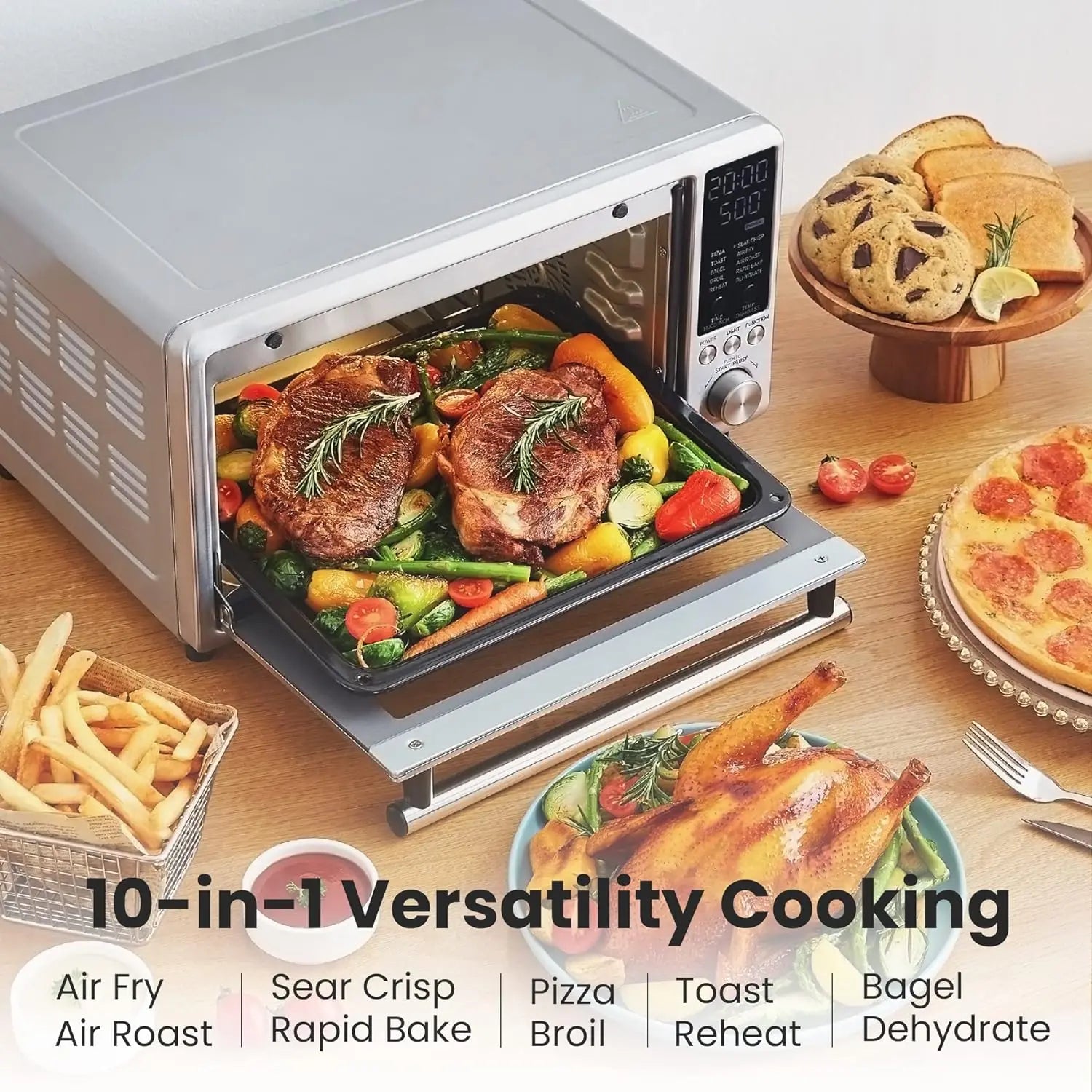 COMFEE‘ Toasterofen, Heißluftfritteuse, FLASHWAVE™, ultraschnelle Aufheiztechnologie, Konvektions-Toasterofen für die Arbeitsplatte mit Backen, Grillen, Braten