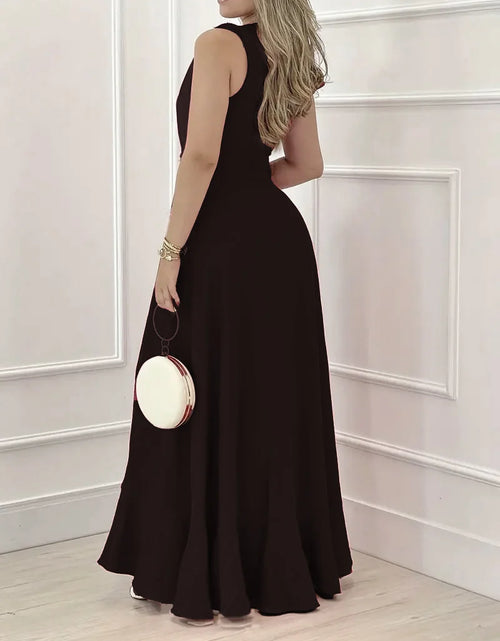 Load image into Gallery viewer, Sleeveless Pleated V-neck Long Dress
