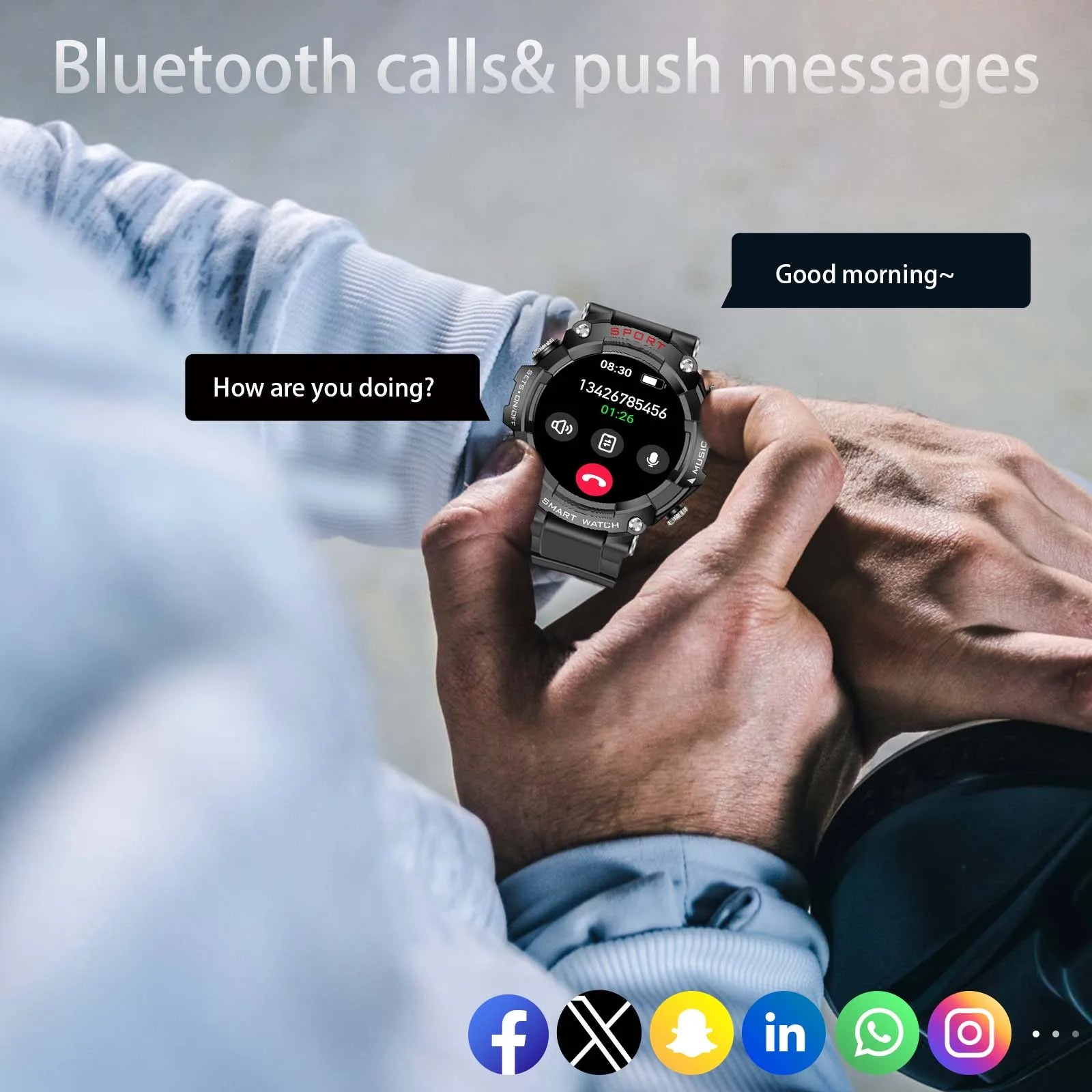 EIGIIS Smart Watch AMOLED-Display mit In-Ear-Bluetooth-Headset, Überwachung der Herzfrequenz, des Blutdrucks und der Sauerstoffsättigung, HD-Audio