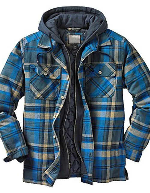 Cargar imagen en el visor de la galería, Chaqueta de trabajo de leñador nueva de otoño e invierno para hombre Chaqueta informal con capucha suelta de algodón cálido y grueso nueva de otoño e invierno
