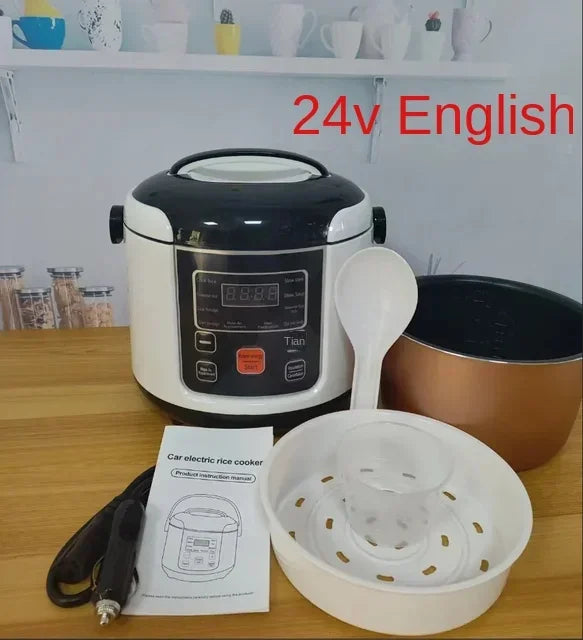 12V 24V Portable Electric Rice Cooker 2L Timing Reservation Food Heating Cooking Steamer Soup Stew Pot Steamer Cooker
