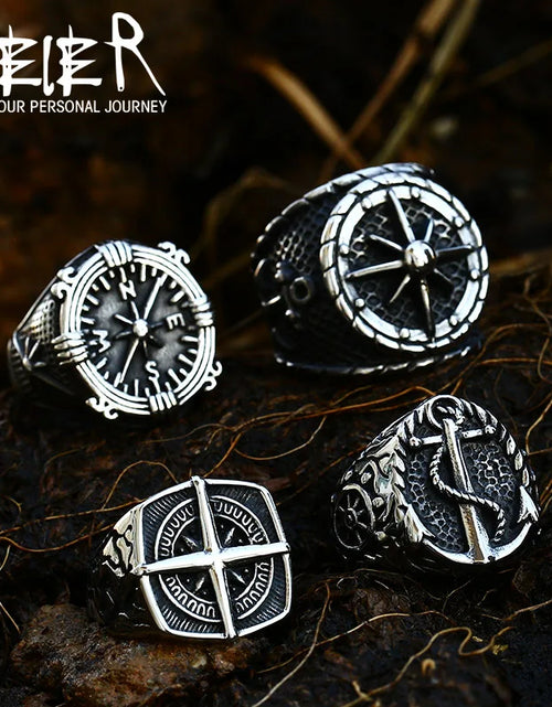 Load image into Gallery viewer, Beier New Store 316L Stainless Steel Viking Cross Compass Runic Pirate Men&#39;s Ring Nautical Fashion Jewelry Dropshipping BR8-108R
