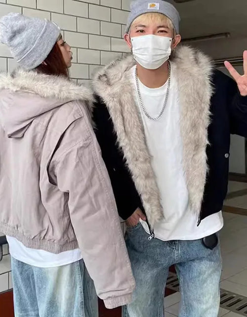 Load image into Gallery viewer, IEFB Thick Men&#39;s Padded Coats Casual Fur Collar Hooded Korean Style Solid Color Fleece Winter Loose Male Jacket Trend New 9C8612

