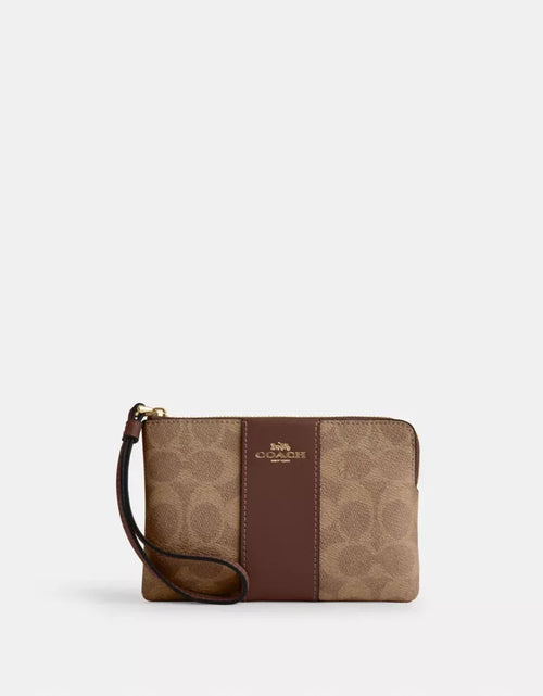 Load image into Gallery viewer, Corner Zip Wallet Wristlet Bag In Signature Canvas With Stripe,CW854
