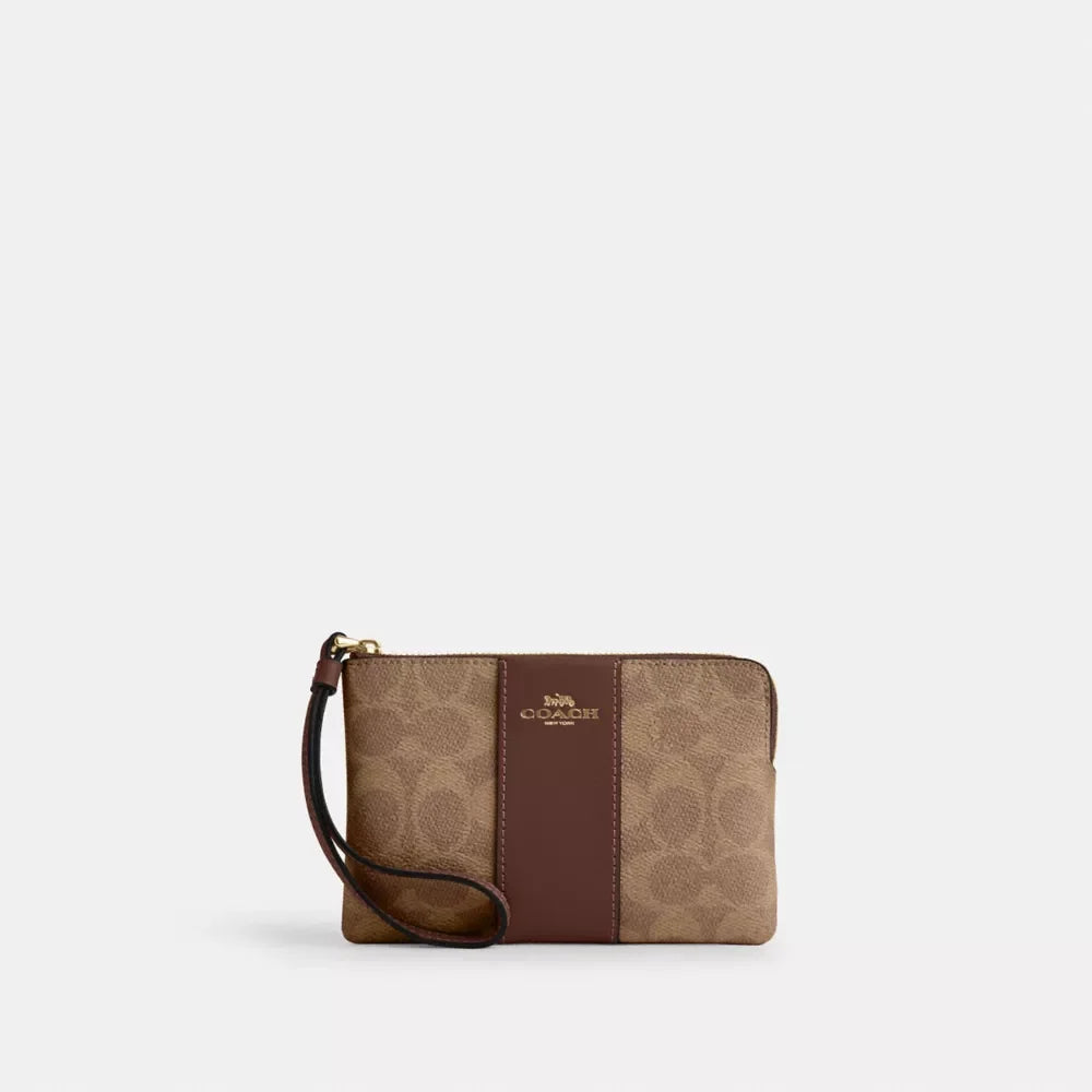 Corner Zip Wallet Wristlet Bag In Signature Canvas With Stripe,CW854