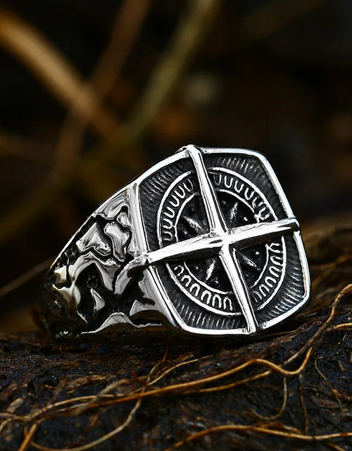 Load image into Gallery viewer, Beier New Store 316L Stainless Steel Viking Cross Compass Runic Pirate Men&#39;s Ring Nautical Fashion Jewelry Dropshipping BR8-108R
