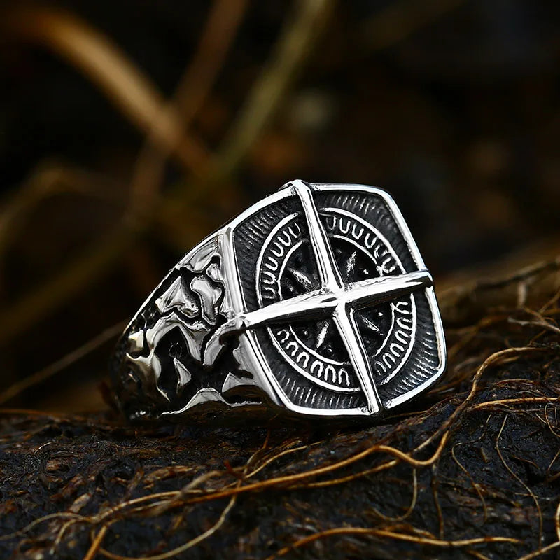 Beier New Store 316L Stainless Steel Viking Cross Compass Runic Pirate Men's Ring Nautical Fashion Jewelry Dropshipping BR8-108R