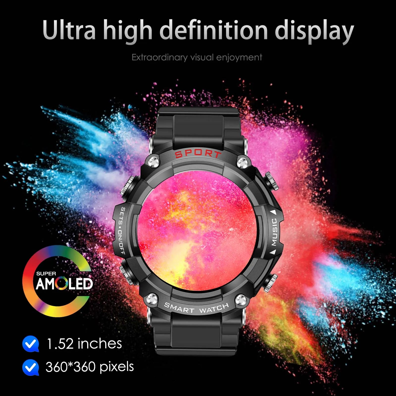 EIGIIS Smart Watch AMOLED-Display mit In-Ear-Bluetooth-Headset, Überwachung der Herzfrequenz, des Blutdrucks und der Sauerstoffsättigung, HD-Audio